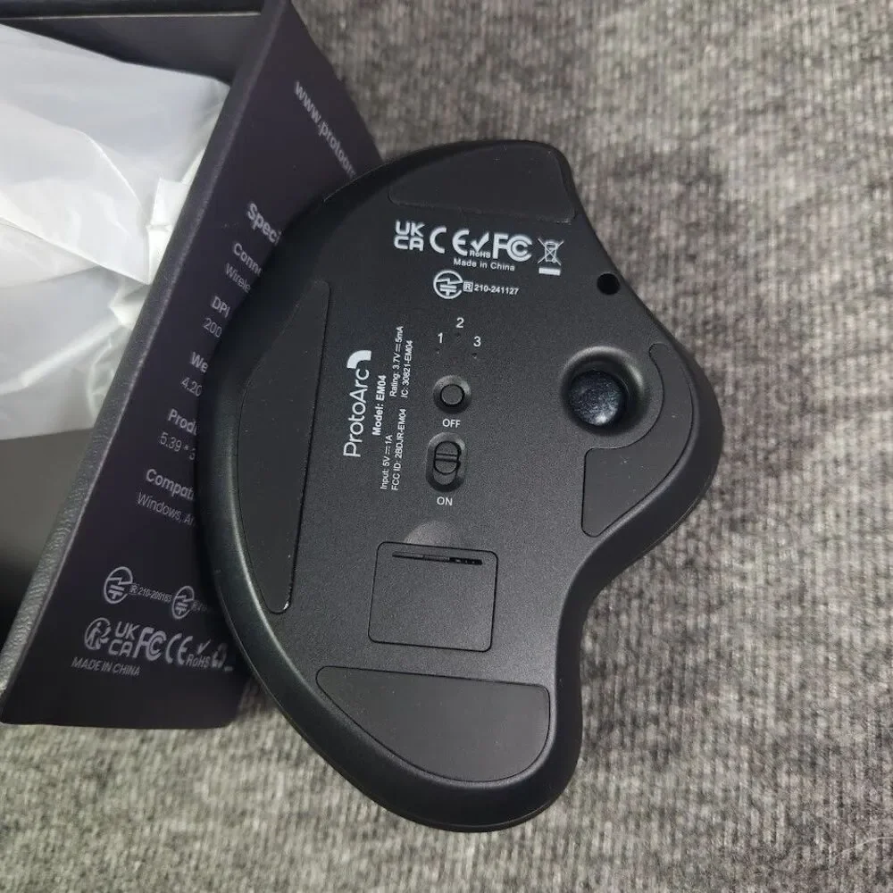 ProtoArc EM04 Ergonomic Wireless Trackball Mouse Open Box Bluetooth USB-C Tested